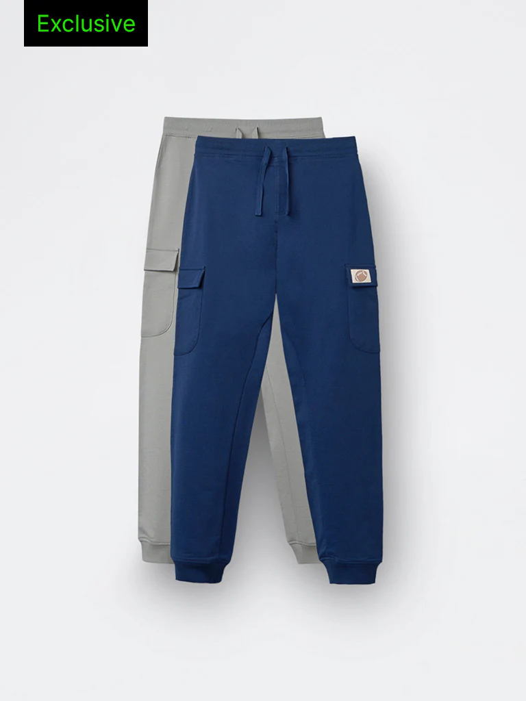 2-Pack HOP Kids Boys Multicolour Solid Mid-Rise Cotton Joggers - Exclusive