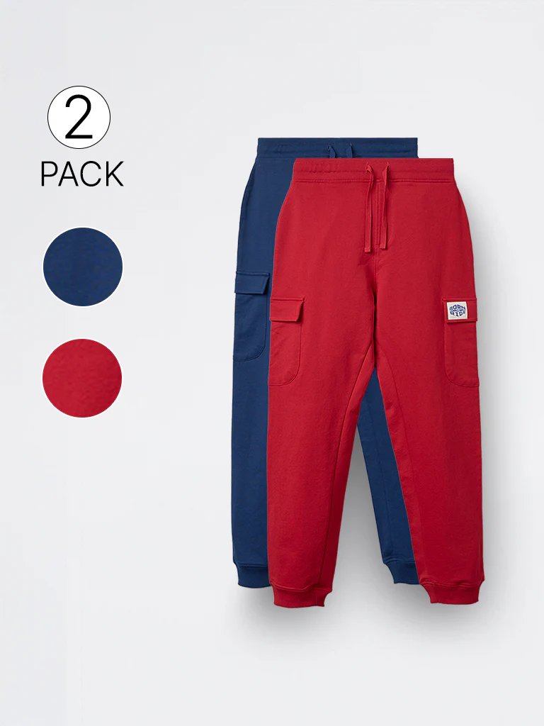 2-Pack HOP Kids Boys Multicolour Solid Mid-Rise Cotton Joggers - Exclusive - Image 3