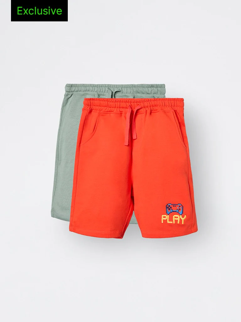 2-Pack HOP Kids Boys Red Mid-Rise Cotton Shorts