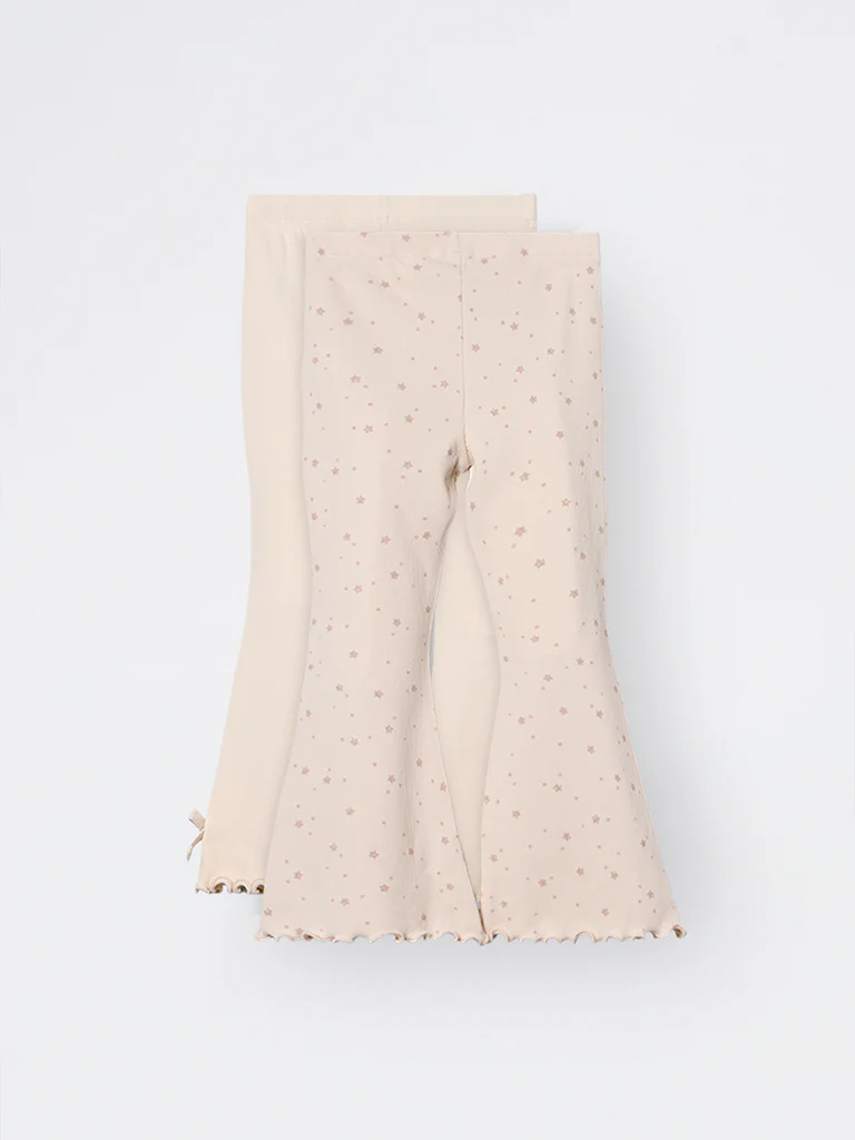 2-Pack HOP Kids Girls Beige Printed High-Rise Cotton-Blend Bootcut Pants - Exclusive - Image 3