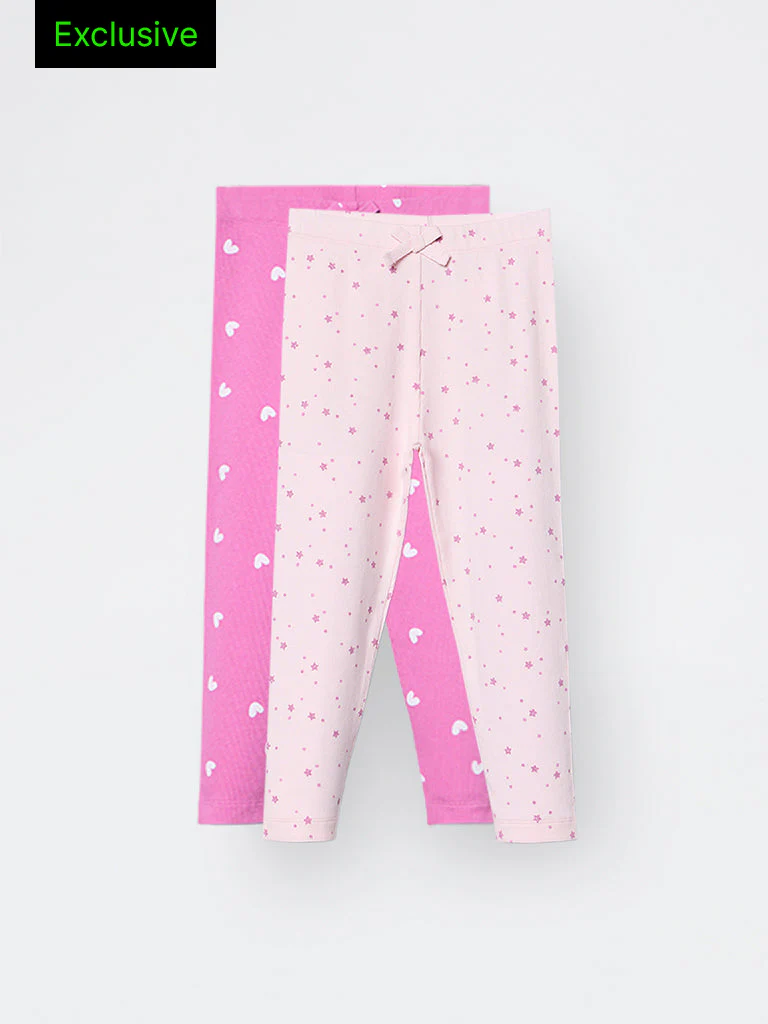 2-Pack HOP Kids Girls Pink Printed High-Rise Cotton-Blend Pants - Exclusive