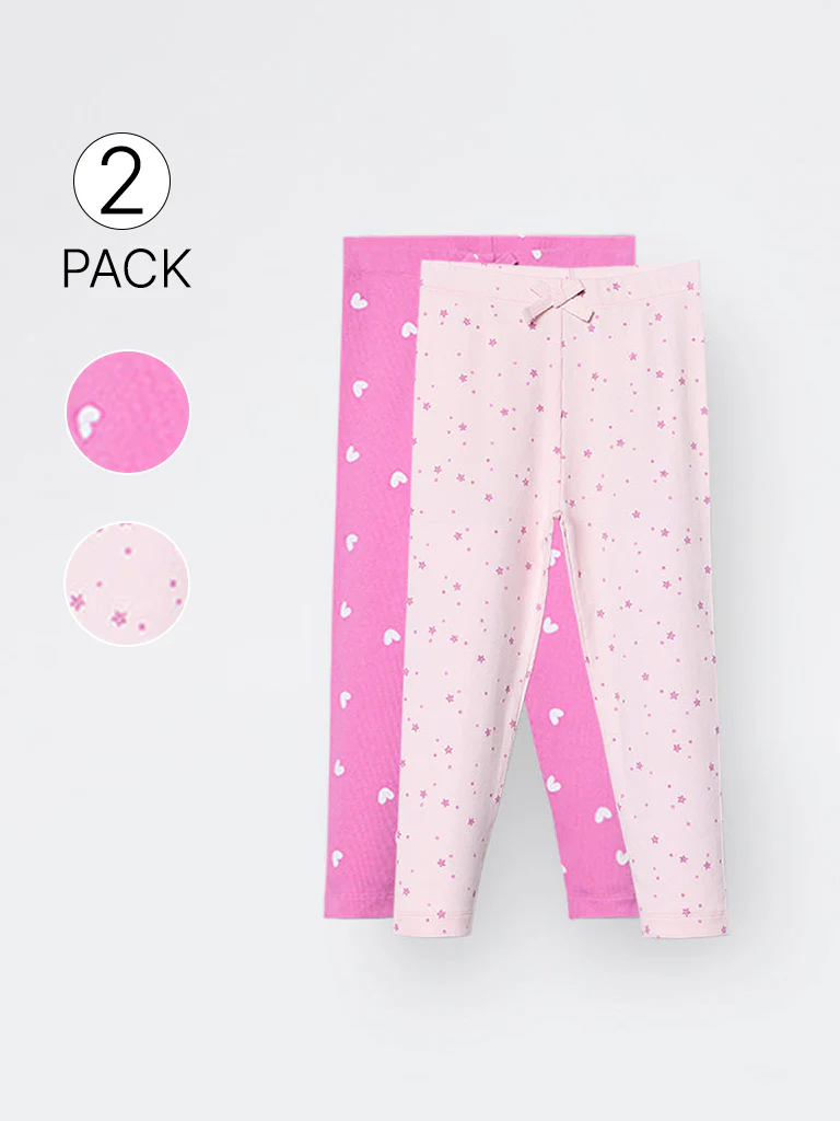 2-Pack HOP Kids Girls Pink Printed High-Rise Cotton-Blend Pants - Exclusive - Image 3