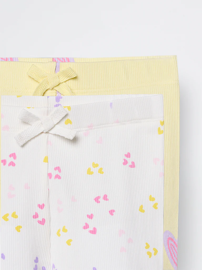2-Pack HOP Kids Girls Yellow Printed High-Rise Cotton-Blend Pants - Exclusive - Image 5