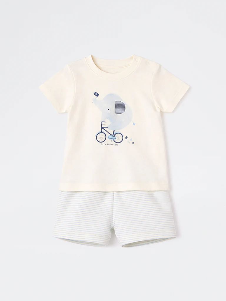 2-Piece HOP Baby Boys Off-White Animal Printed Cotton Set - Image 2