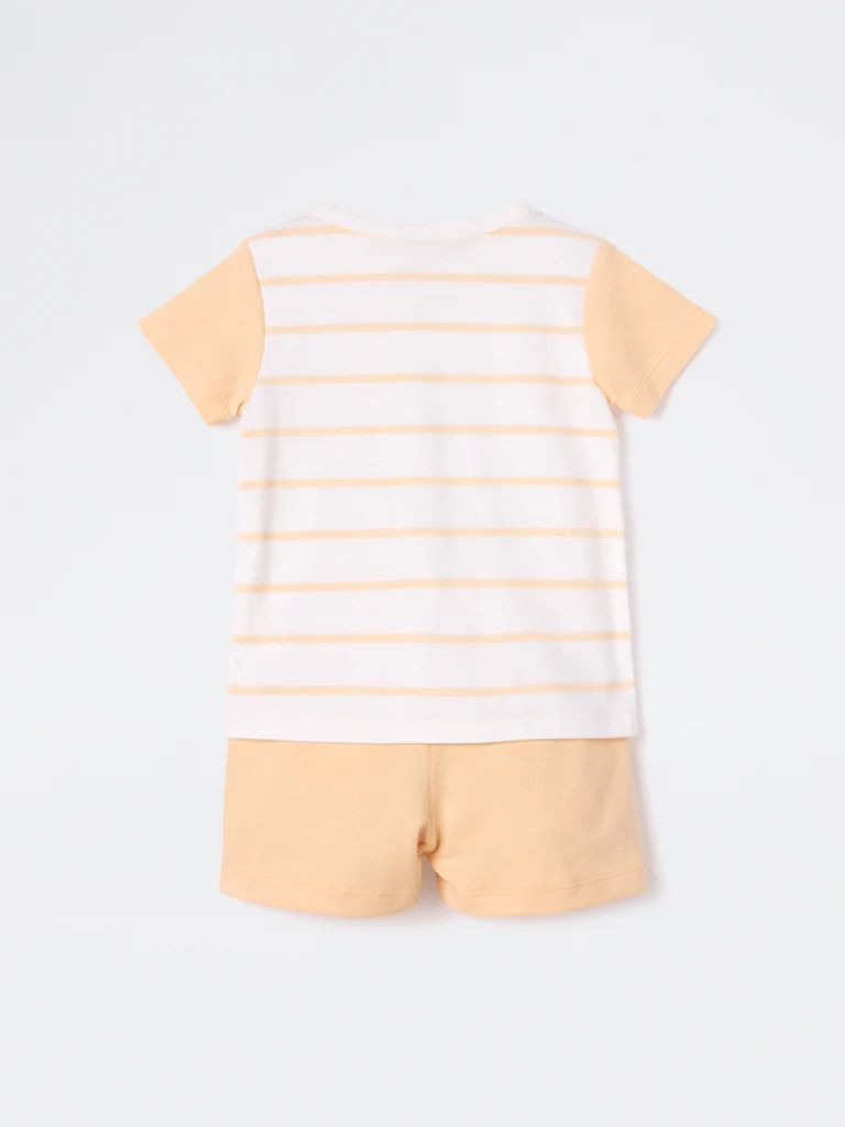 2-Piece HOP Baby Boys Orange Striped Cotton Set - Image 3