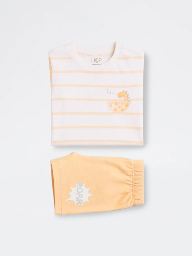 2-Piece HOP Baby Boys Orange Striped Cotton Set - Image 4