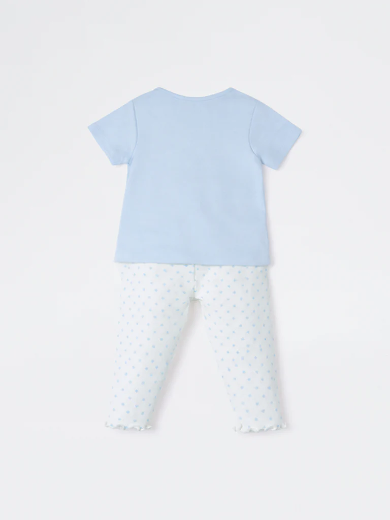 2-Piece HOP Baby Girls Blue Floral Printed Cotton Set - Image 3