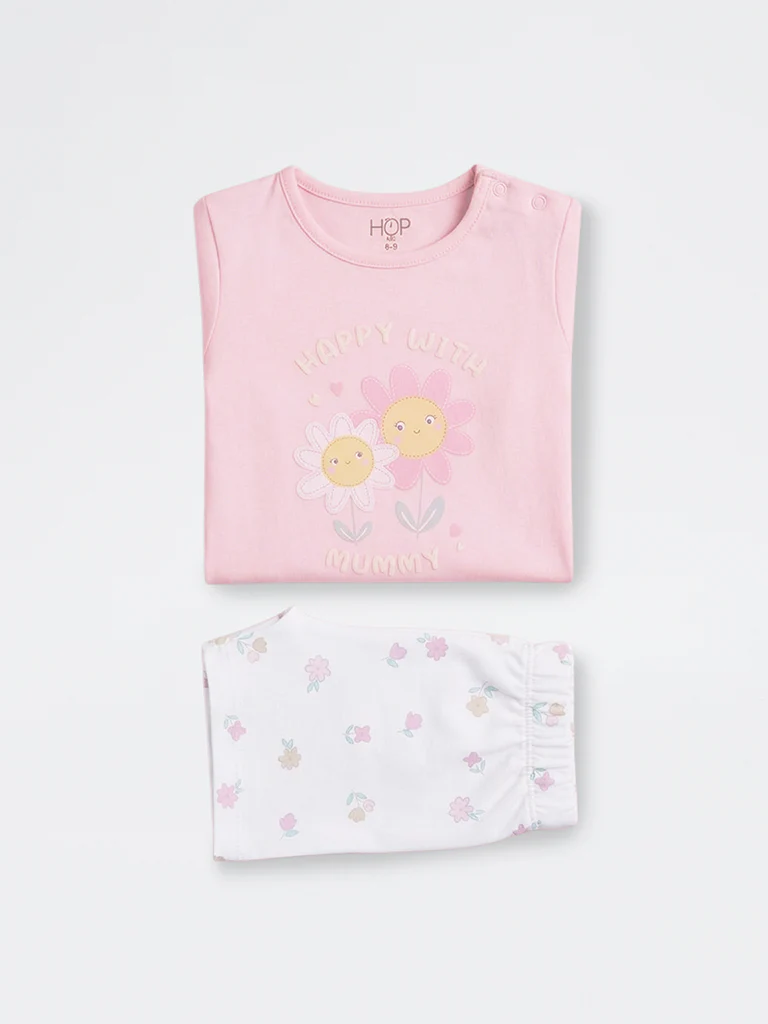 2-Piece HOP Baby Girls Pink Floral Printed Cotton Set - Image 4