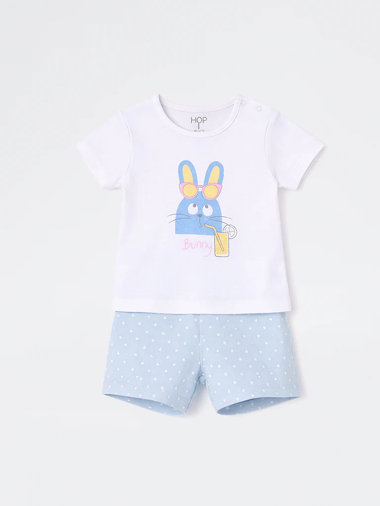 2-Piece HOP Baby Girls White Animal Printed Cotton Set - Image 2