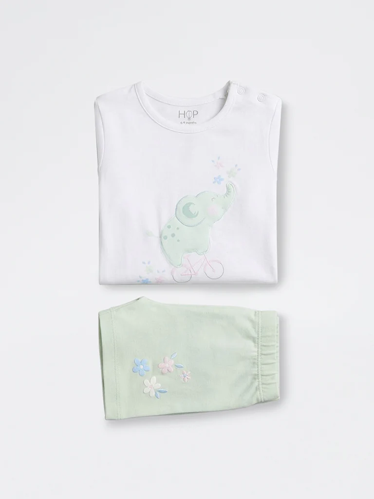 2-Piece HOP Baby Girls White Graphic Printed Cotton Set - Image 4