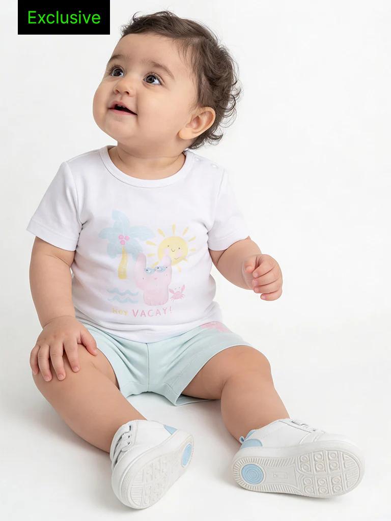 2-Piece HOP Baby Girls White Printed Cotton Set