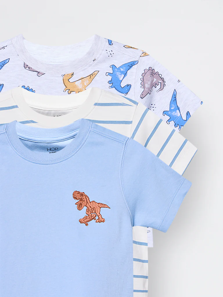 3-Pack HOP Kids Boys Blue Printed Cotton-Blend T-Shirt - Exclusive - Image 5