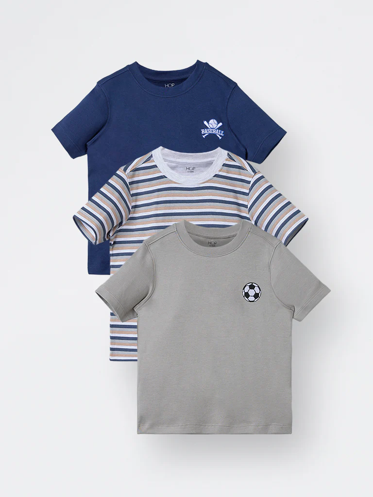 3-Pack HOP Kids Boys Multicolour Printed Cotton T-Shirt - Exclusive - Image 3