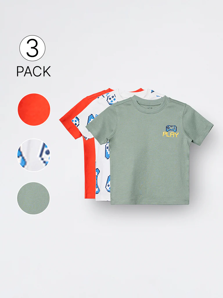3-Pack HOP Kids Boys Multicolour Printed Cotton T-Shirts - Exclusive - Image 3