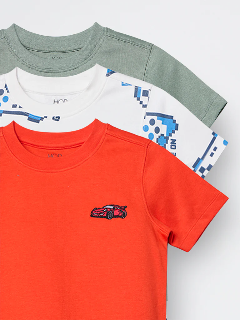 3-Pack HOP Kids Boys Multicolour Printed Cotton T-Shirts - Exclusive - Image 5