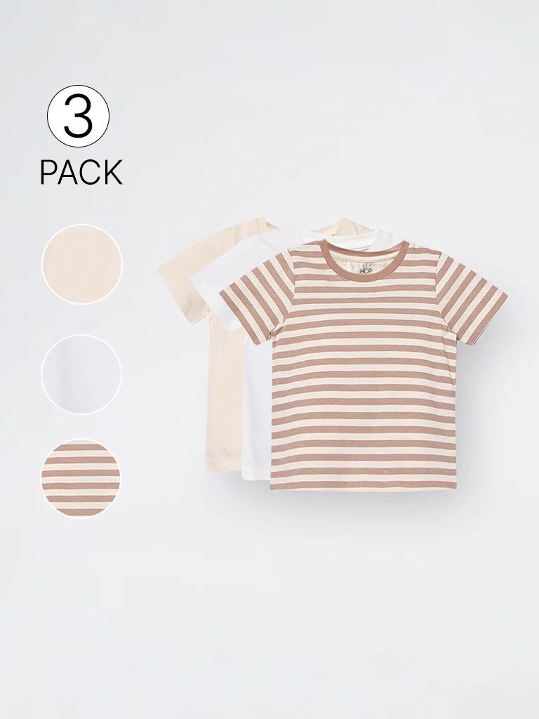 3-Pack HOP Kids Girls Brown Printed Cotton T-Shirts - Exclusive - Image 4