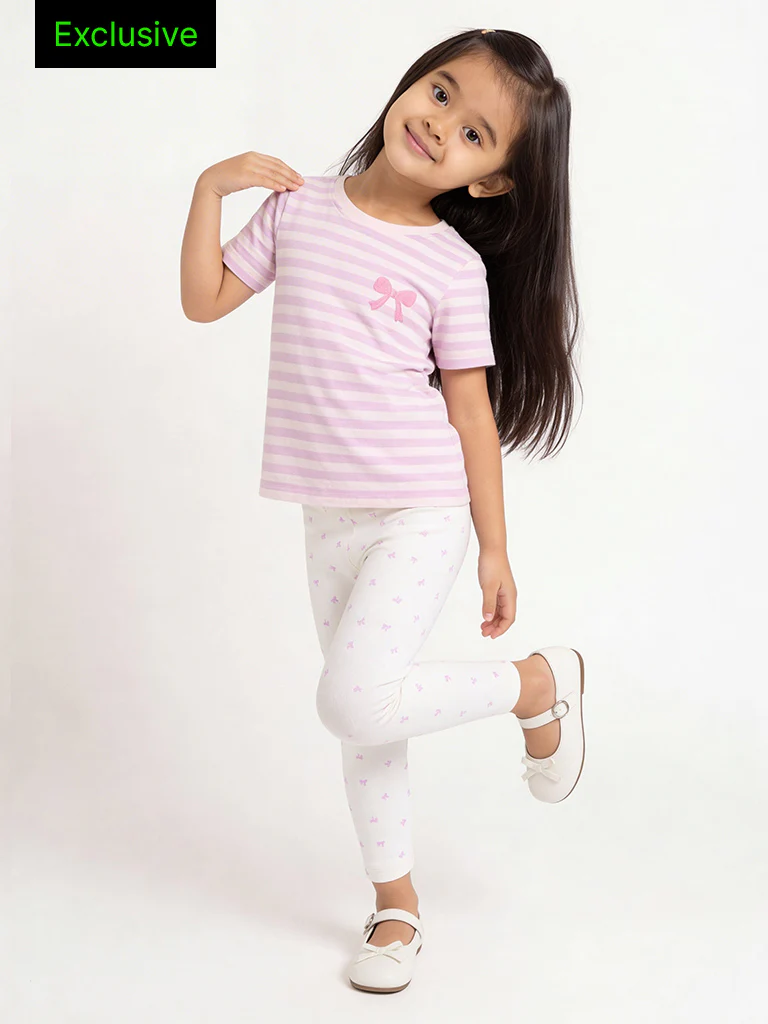3-Pack HOP Kids Girls Lilac Printed Cotton T-Shirt - Exclusive
