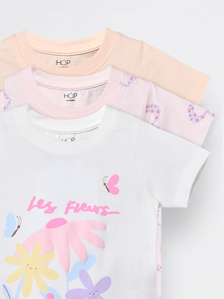 3-Pack HOP Kids Girls Multicolour Print Cotton T-Shirts - Exclusive - Image 5