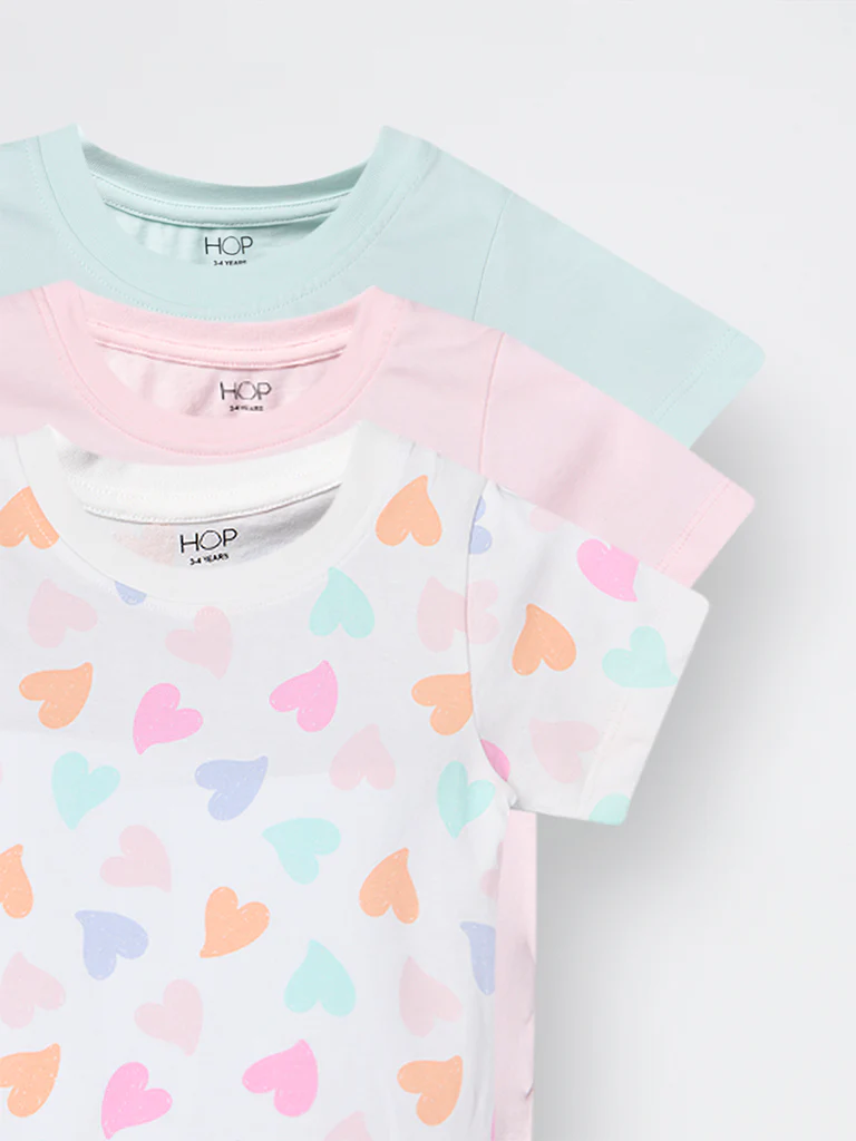 3-Pack HOP Kids Girls Multicolour Printed Cotton T-Shirts - Exclusive - Image 6