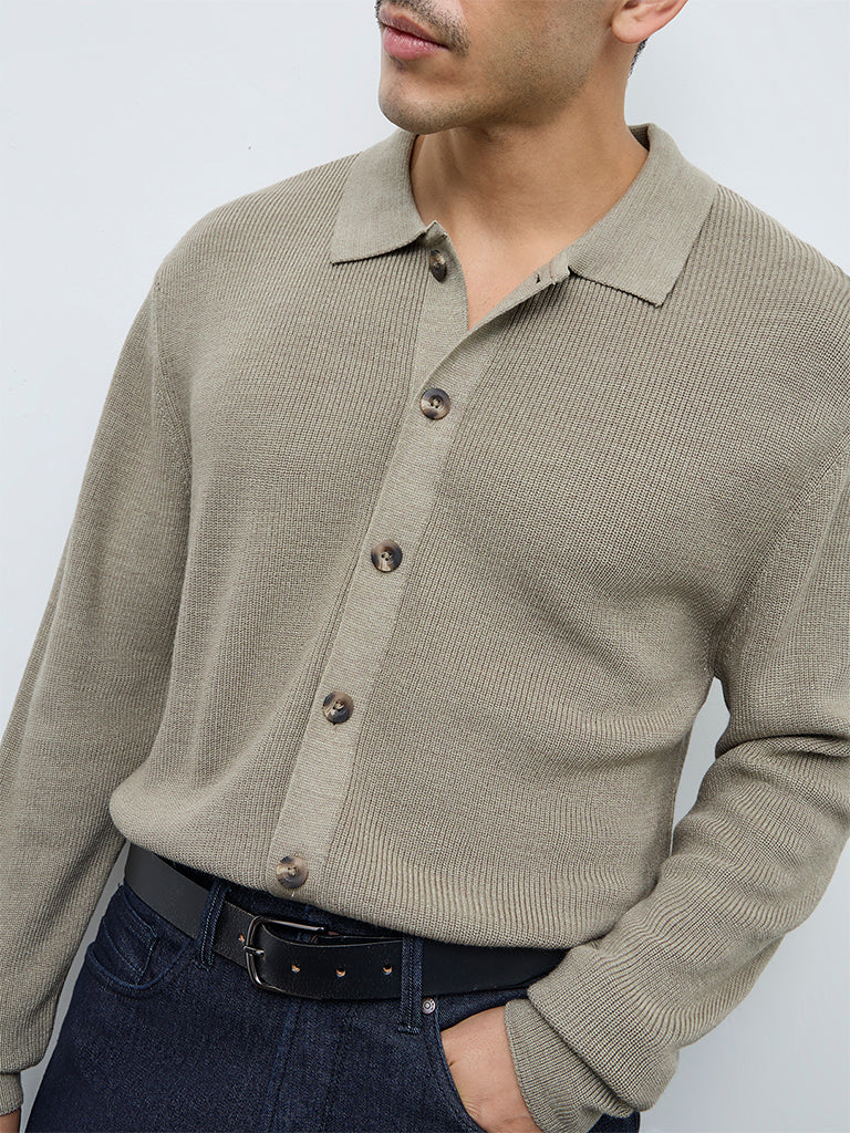 Ascot Beige Knit-Textured Relaxed-Fit Sweater - Image 3