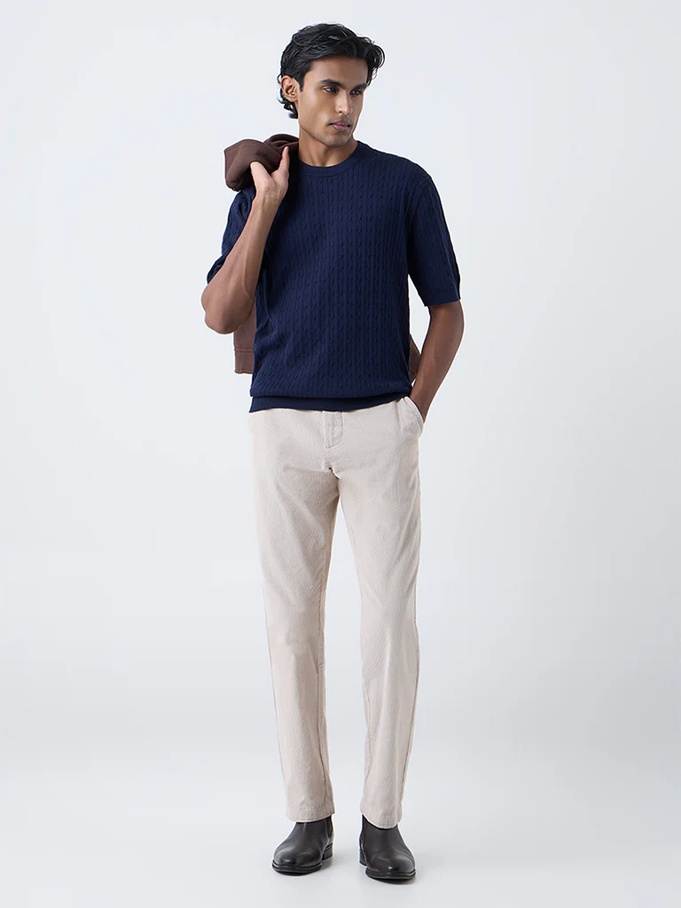 Ascot Beige Mid-Rise Relaxed-Fit Corduroy Chinos