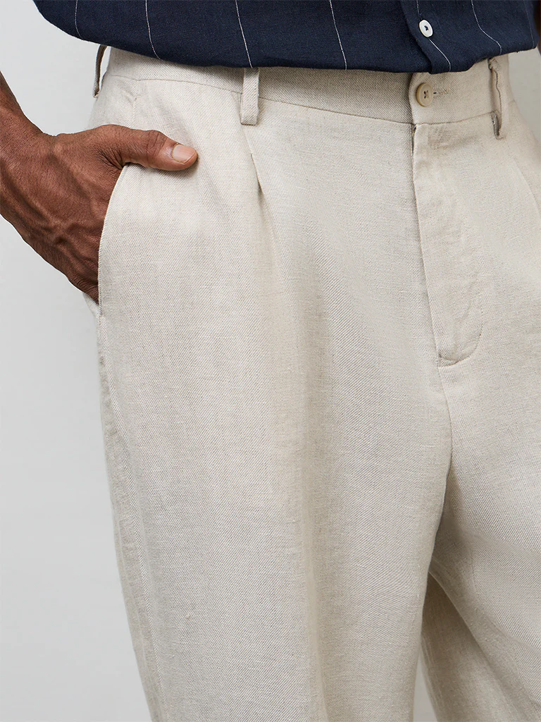 Ascot Beige Mid-Rise Relaxed-Fit Trousers - Image 3