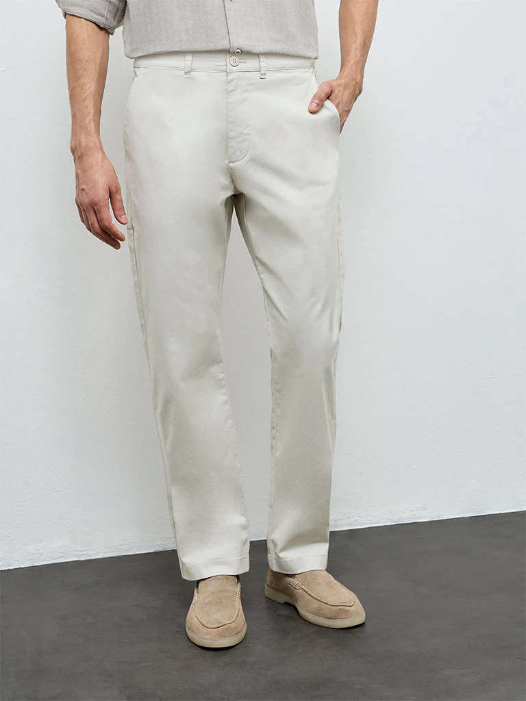 Ascot Beige Relaxed-Fit Mid-Rise Cotton-Blend Trousers - Image 2