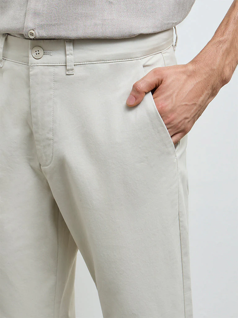 Ascot Beige Relaxed-Fit Mid-Rise Cotton-Blend Trousers - Image 3