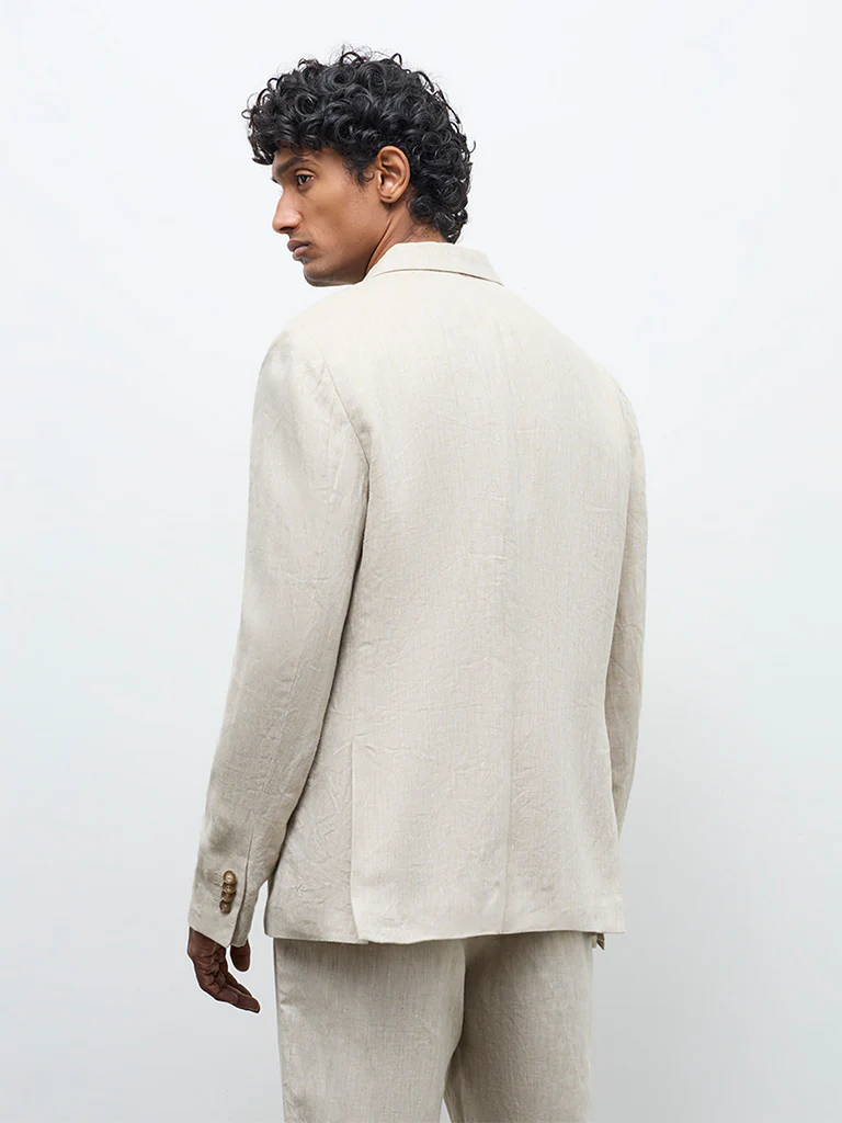 Ascot Beige Solid Relaxed-Fit Linen Blazer - Image 4