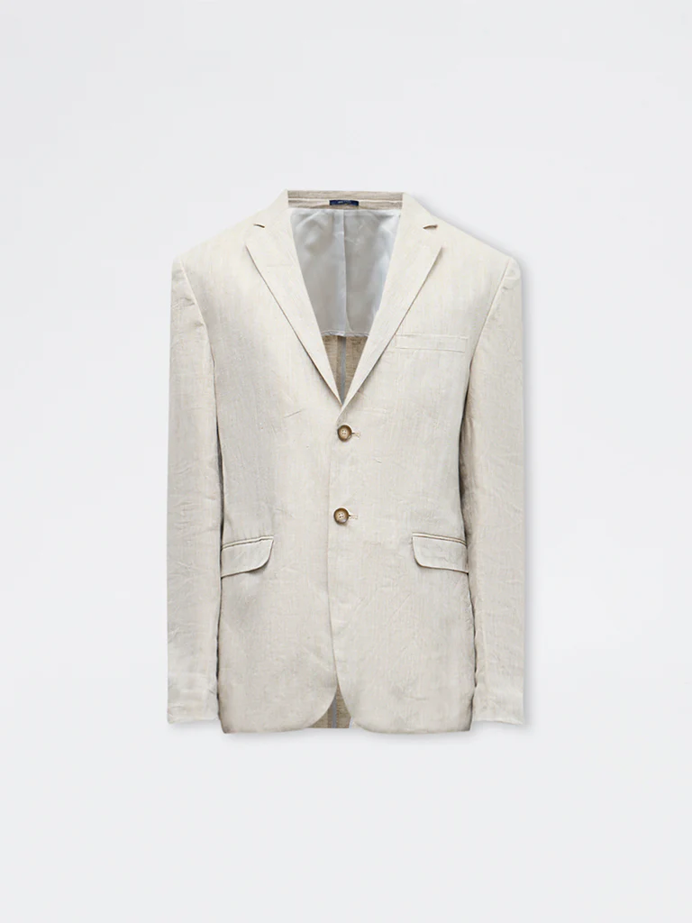 Ascot Beige Solid Relaxed-Fit Linen Blazer - Image 5