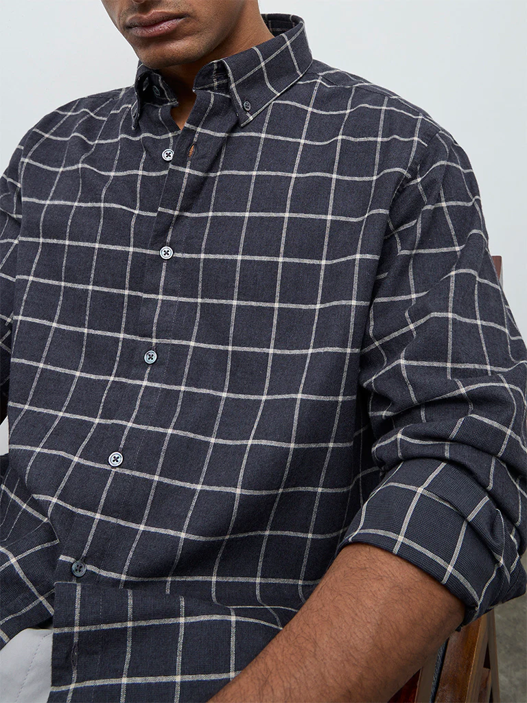 Ascot Black Checkered Relaxed-Fit Cotton Shirt - Image 3