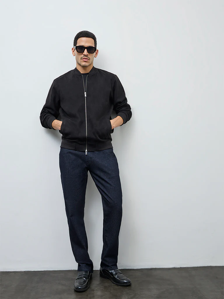 Ascot Black Relaxed-Fit Suede Bomber Jacket - Image 3