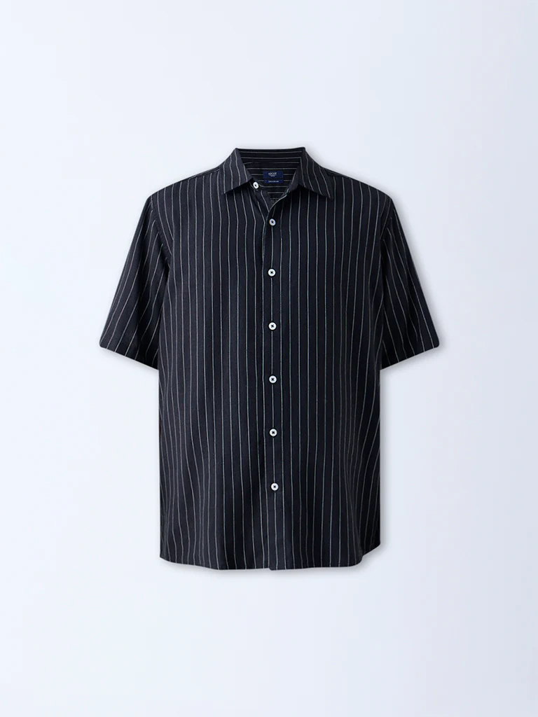 Ascot Black Striped Relaxed-Fit Shirt - Image 5