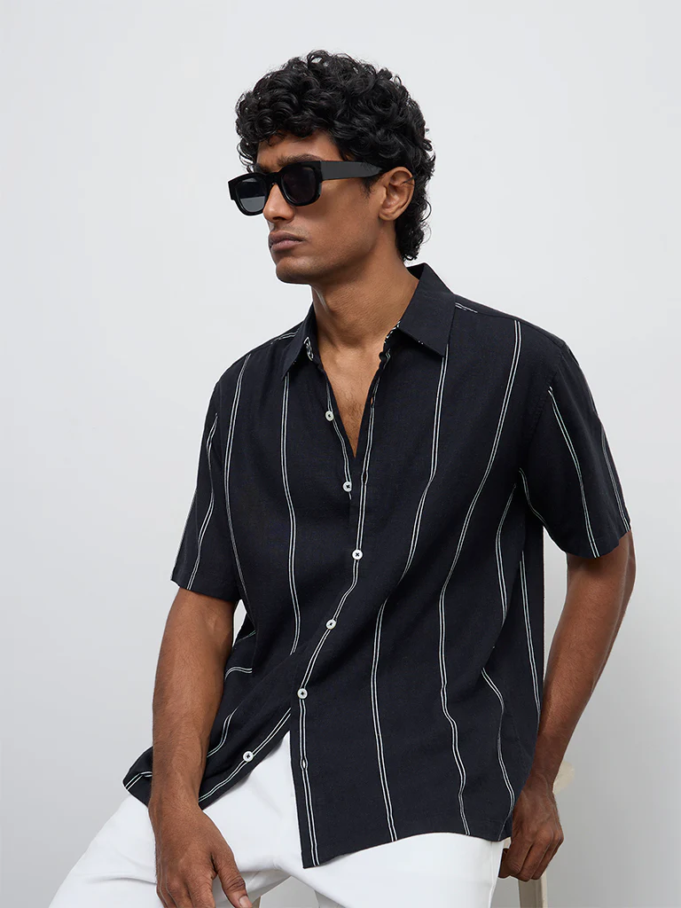 Ascot Black Striped Relaxed-Fit Shirt - Image 2