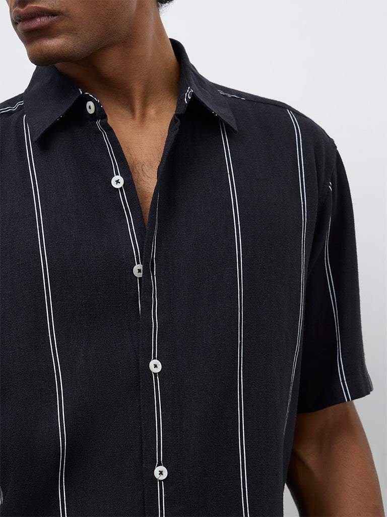 Ascot Black Striped Relaxed-Fit Shirt - Image 3