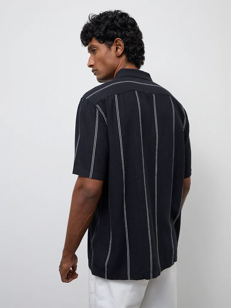 Ascot Black Striped Relaxed-Fit Shirt - Image 4