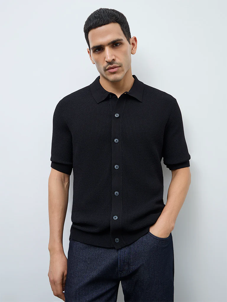 Ascot Brown Knit-Textured Relaxed-Fit Shirt - Image 2