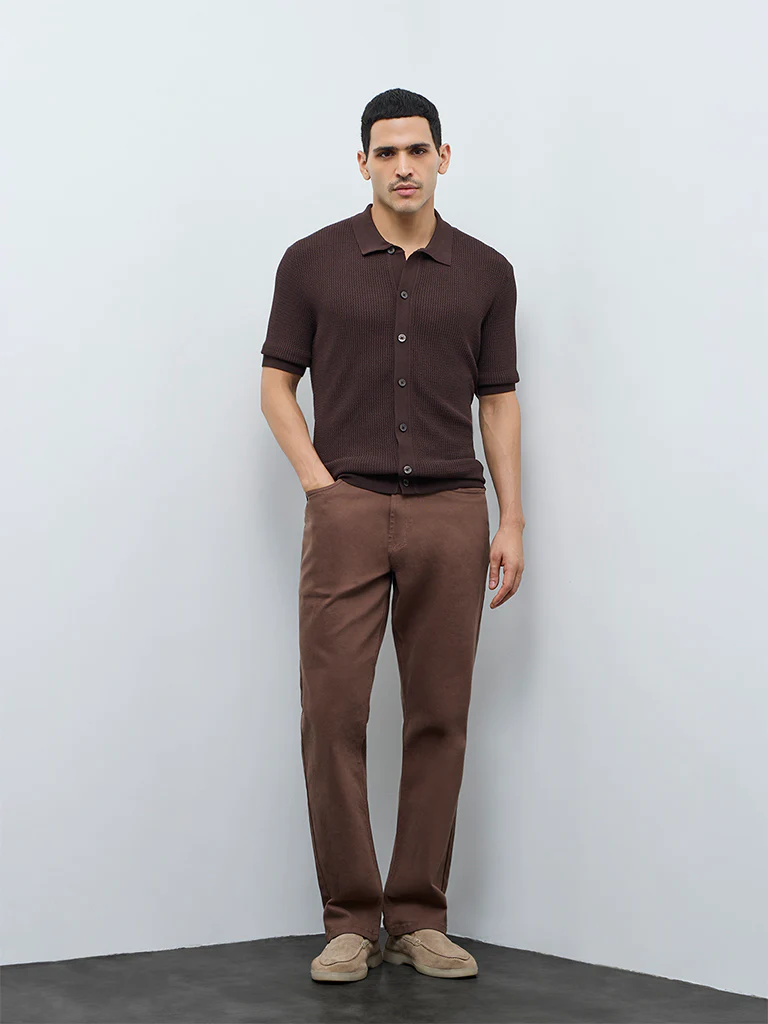 Ascot Brown Knit-Textured Relaxed-Fit Shirt - Image 2