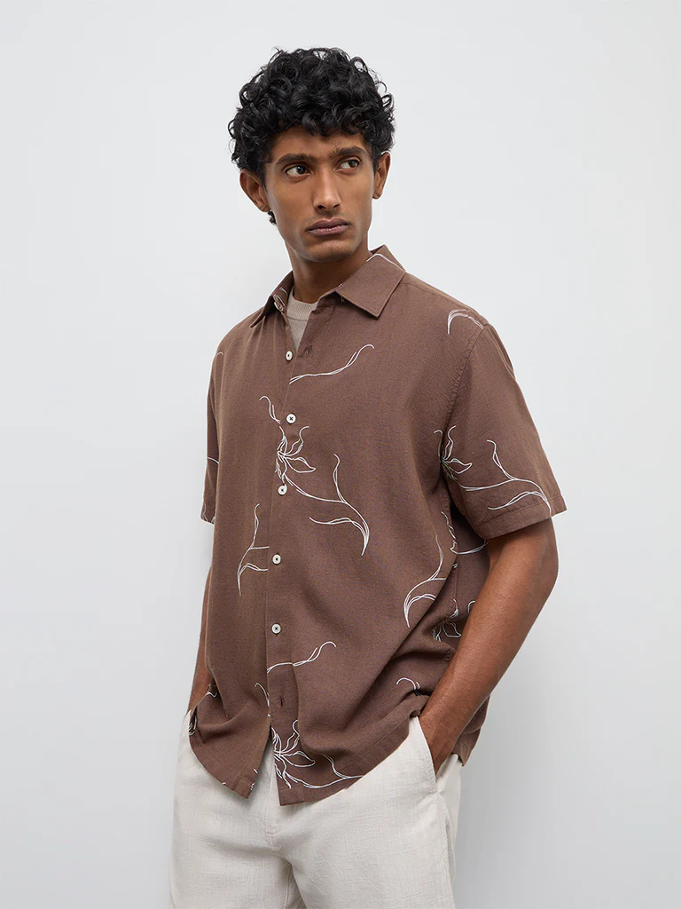 Ascot Brown Printed Relaxed-Fit Shirt