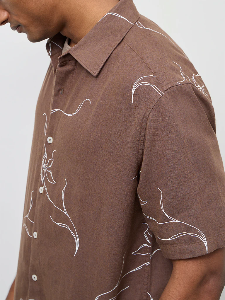 Ascot Brown Printed Relaxed-Fit Shirt - Image 3