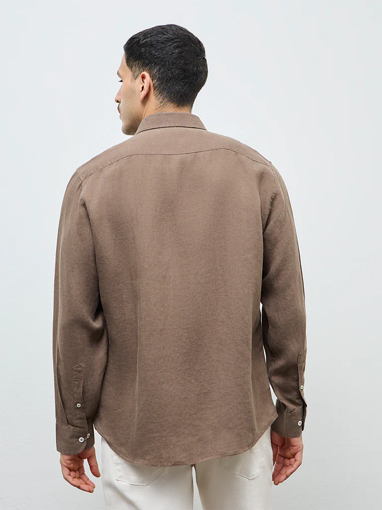 Ascot Brown Relaxed-Fit Linen Shirt - Image 4