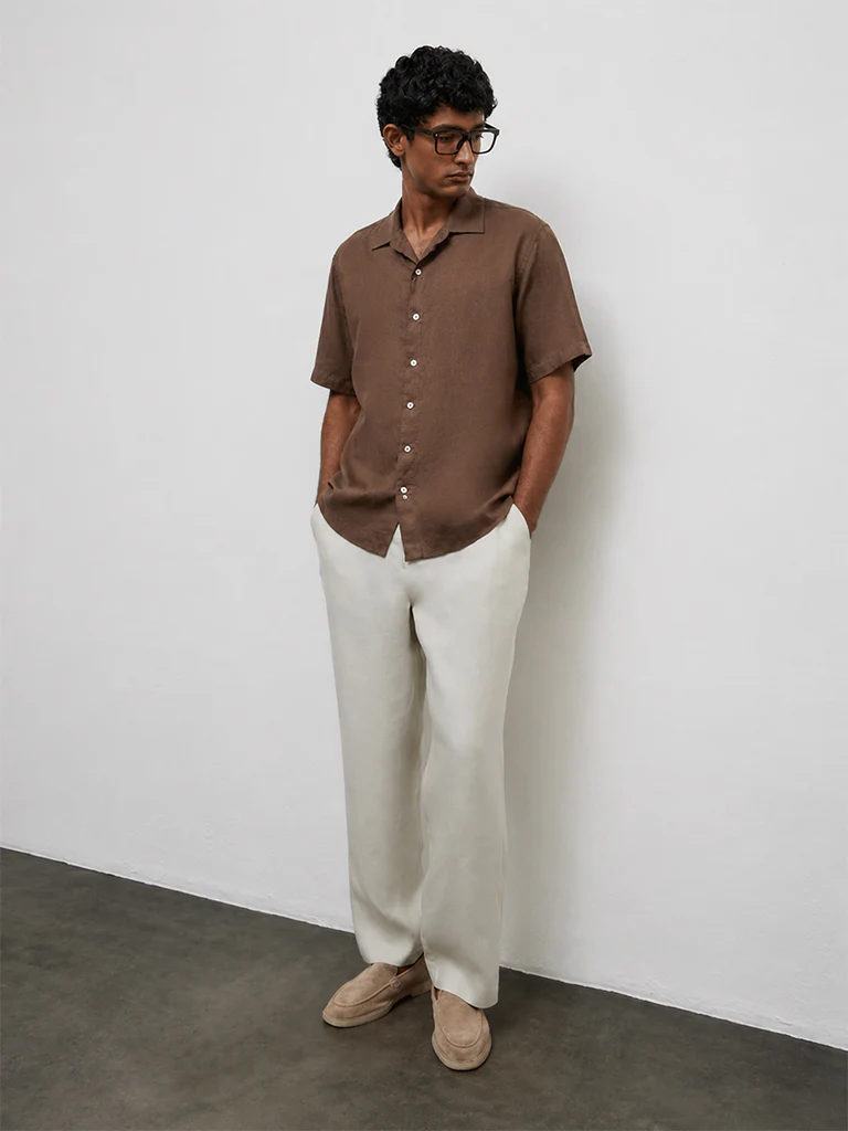 Ascot Brown Relaxed-Fit Linen Shirt