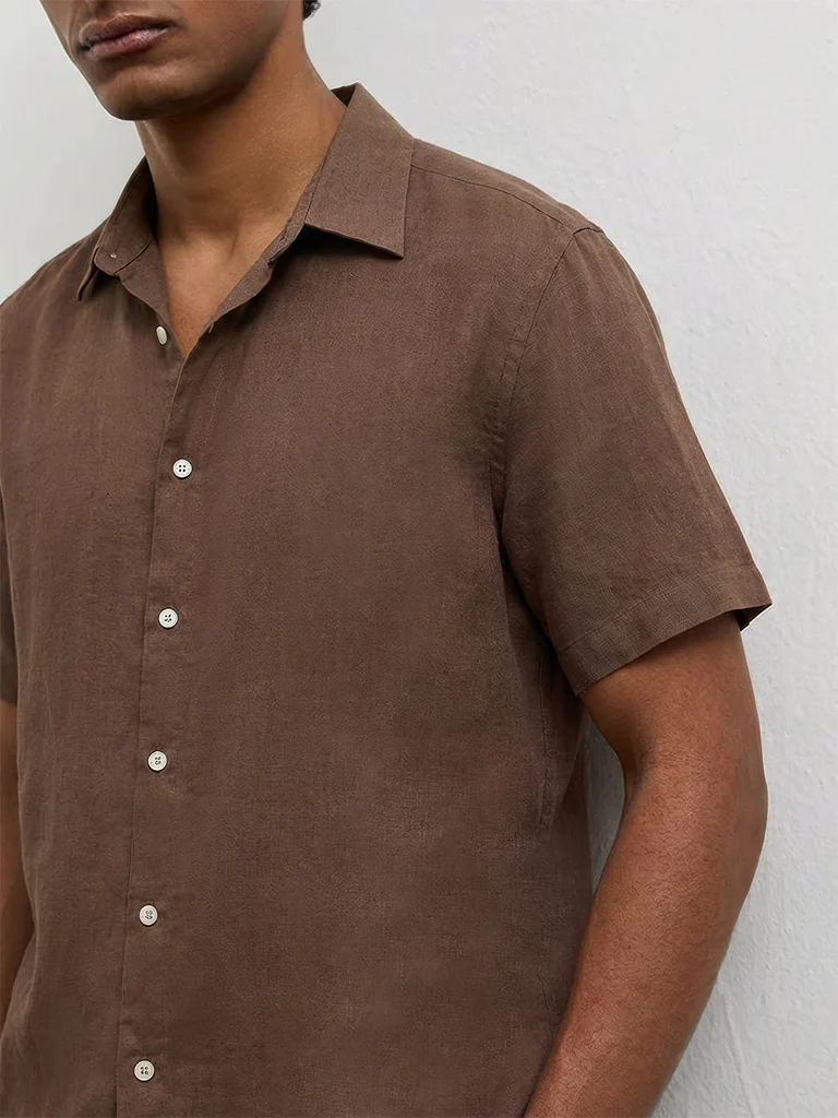 Ascot Brown Relaxed-Fit Linen Shirt - Image 4