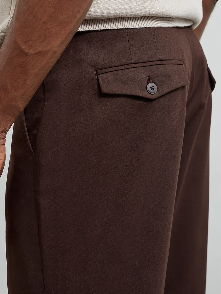 Ascot Brown Relaxed-Fit Mid-Rise Cotton-Blend Trousers - Image 4