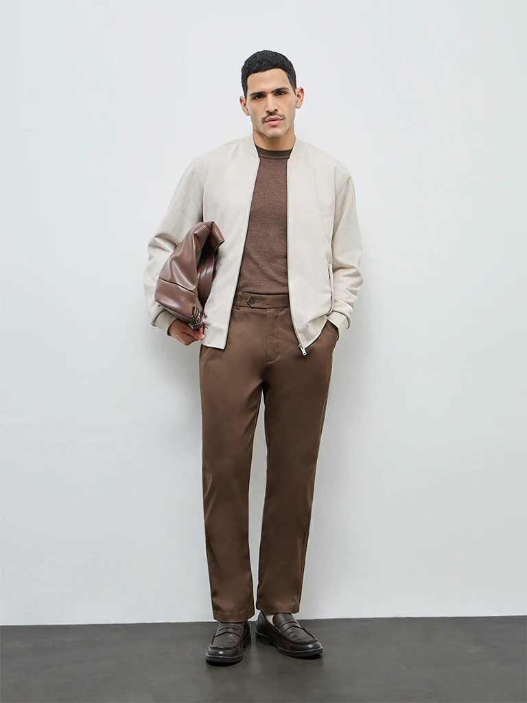 Ascot Brown Relaxed-Fit Mid-Rise Cotton Trousers