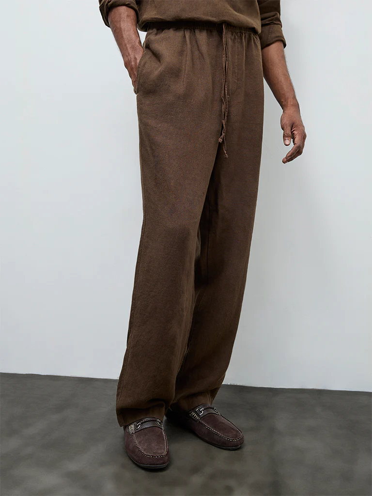 Ascot Brown Relaxed-Fit Mid-Rise Linen Chinos - Image 3