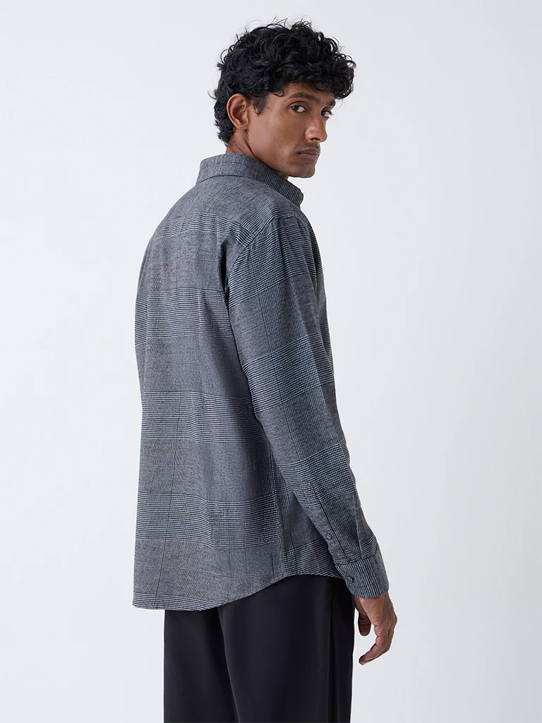 Ascot Charcoal Checks Design Relaxed-Fit Cotton-Blend Shirt - Image 5