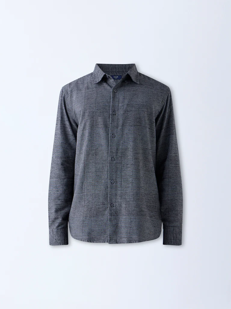 Ascot Charcoal Checks Design Relaxed-Fit Cotton-Blend Shirt - Image 6