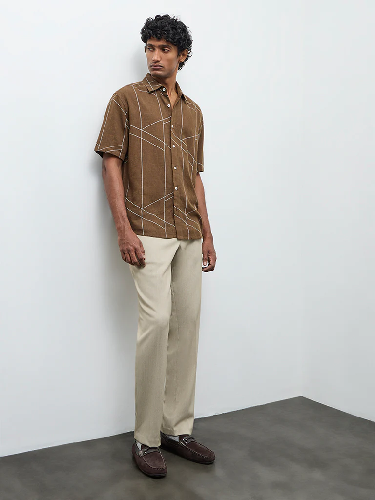 Ascot Dark Brown Abstract Printed Relaxed-Fit Shirt - Image 2