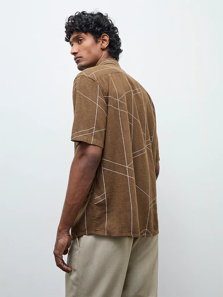 Ascot Dark Brown Abstract Printed Relaxed-Fit Shirt - Image 4